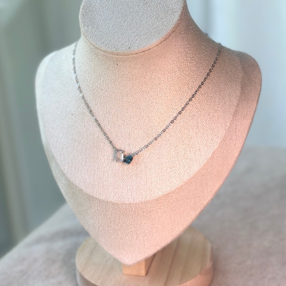 Toi et moi Necklace with natural London blue topaz and moonstone s925 18k